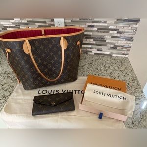 🍒 Authentic Louis Vuitton Neverfull MM Monogram WITH matching Sarah Wallet